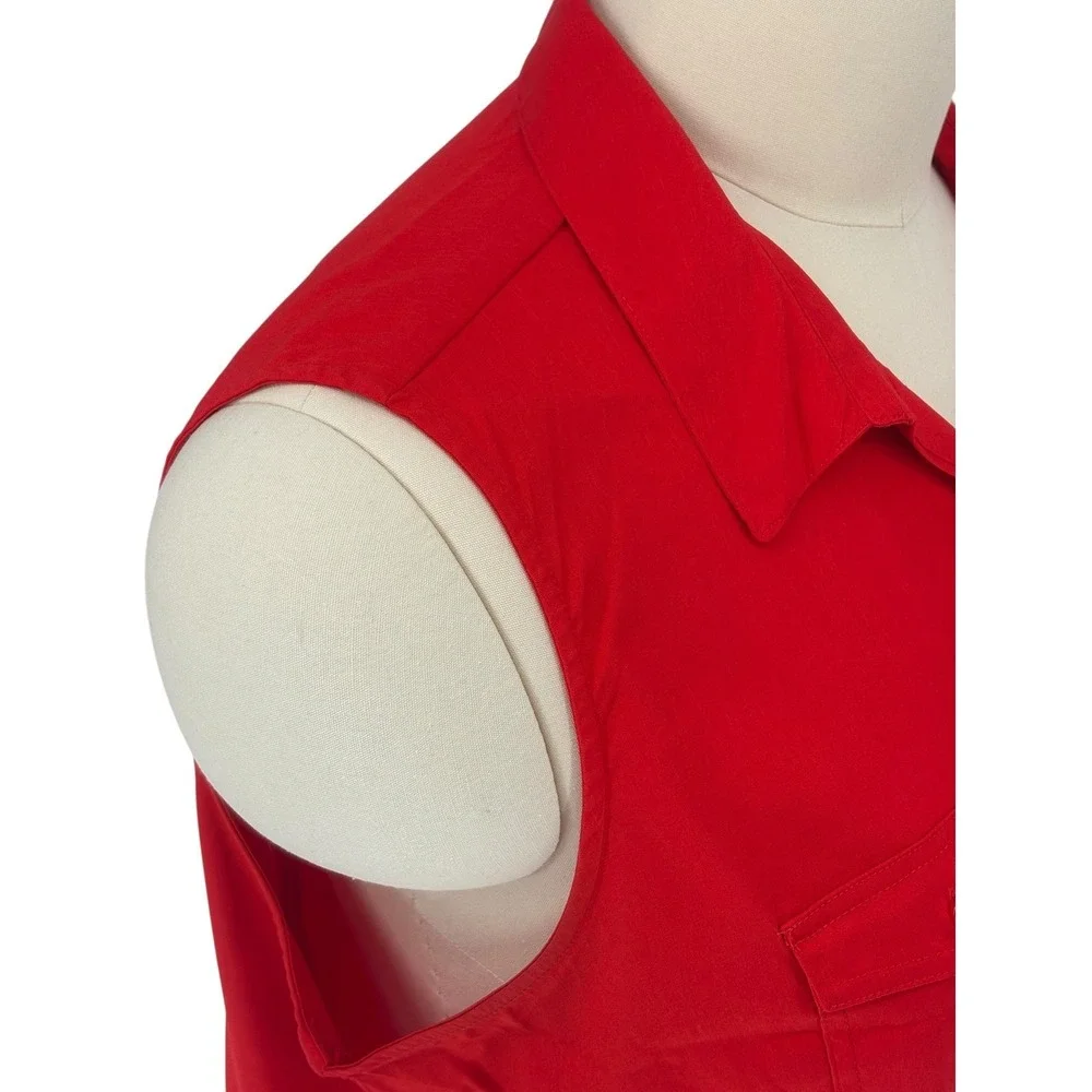Catherines‎ Sleeveless Button Down Shirt Red Pocket Front Plus 22/24W